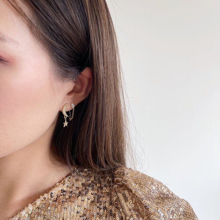 Gold Sparkle Drop Chain Earrings