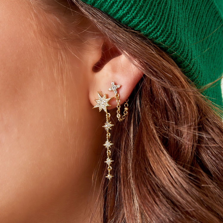 Gold Sparkle Star Chain Earrings