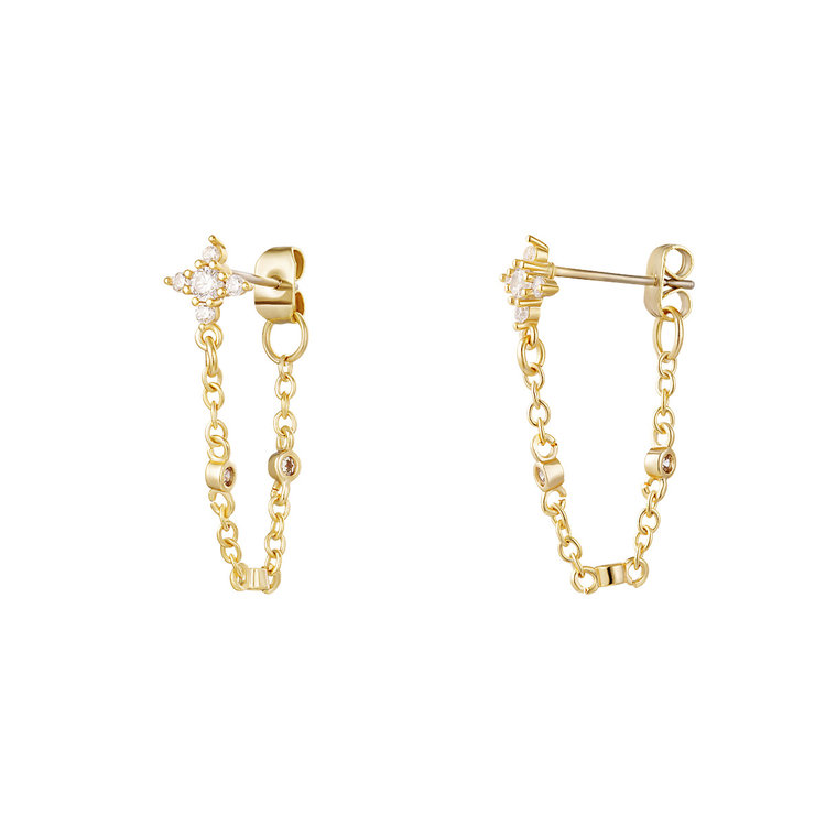 Gold Sparkle Star Chain Earrings