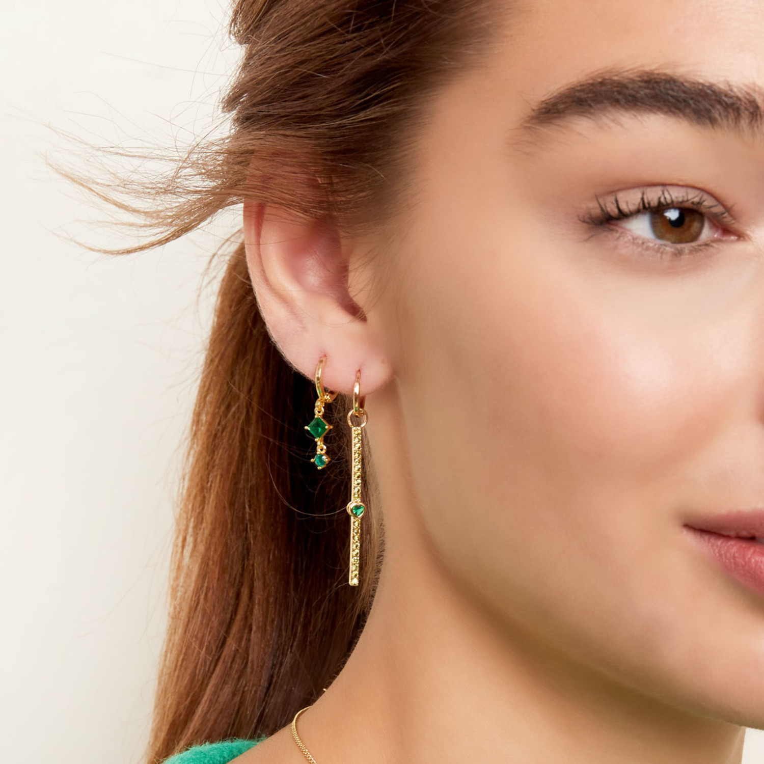 Gold Two Stone Earrings Fuchsia Hello My Love