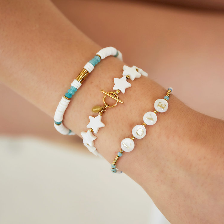 Stone Beaded Bracelet / White & Blue