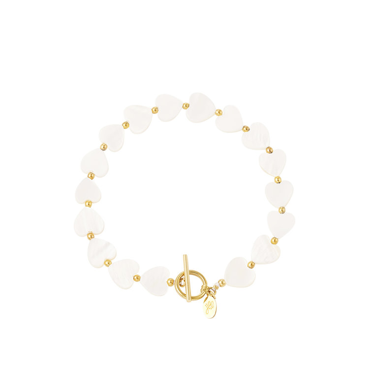 Gold Pearl Heart Pin Lock Bracelet