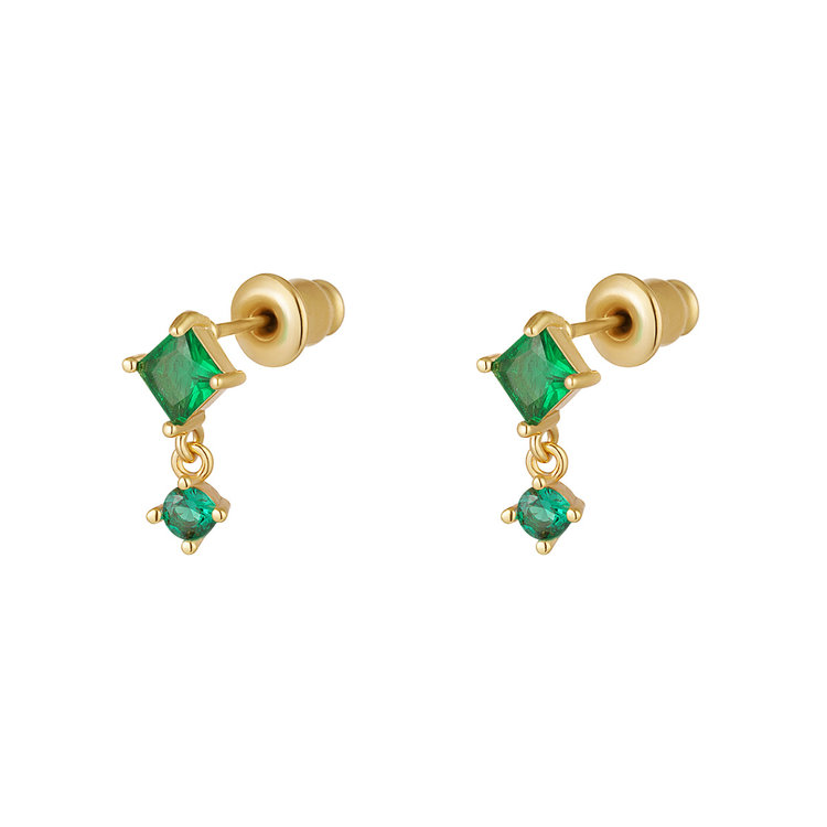 Gold Two Stone Studs / Green