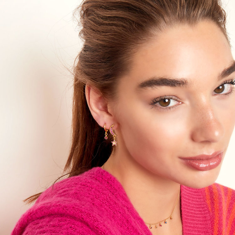 Gold To The Moon Earrings / Fuchsia