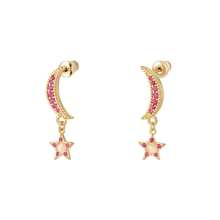 Gold To The Moon Earrings / Fuchsia