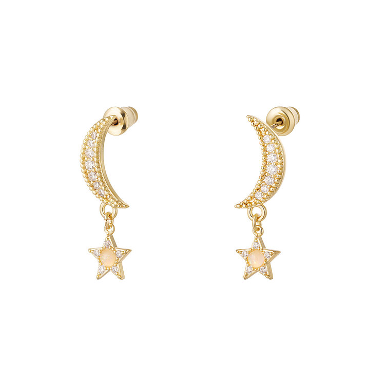 Gold To The Moon Earrings / White