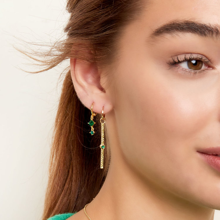 Gold Heart Rhinestone Bar Earrings / White