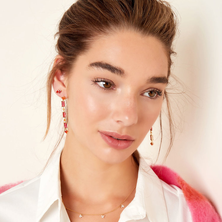 Gold Vintage Dangling Stones Earrings / White