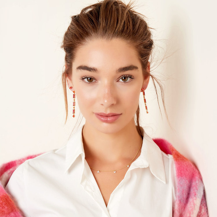 Gold Vintage Dangling Stones Earrings / White