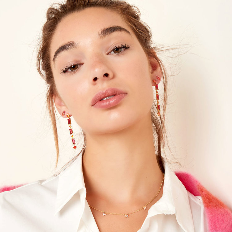 Gold Vintage Dangling Stones Earrings / White