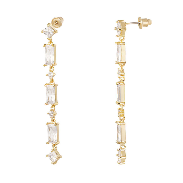 Gold Vintage Dangling Stones Earrings / White