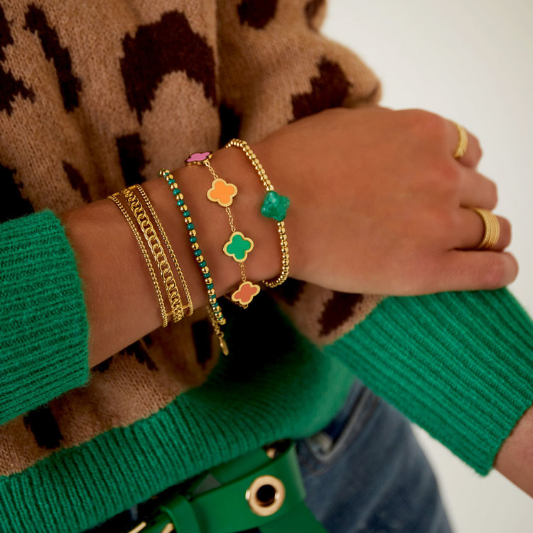 Gold Five Clover Bracelet / Multi 2