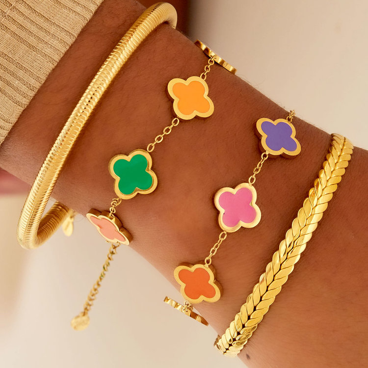 Gold Five Clover Bracelet / Multi 2