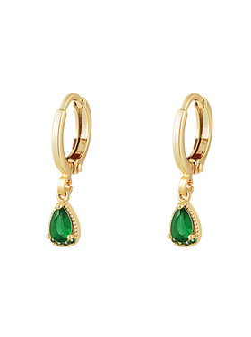 Gold Little Drop Earrings / Green