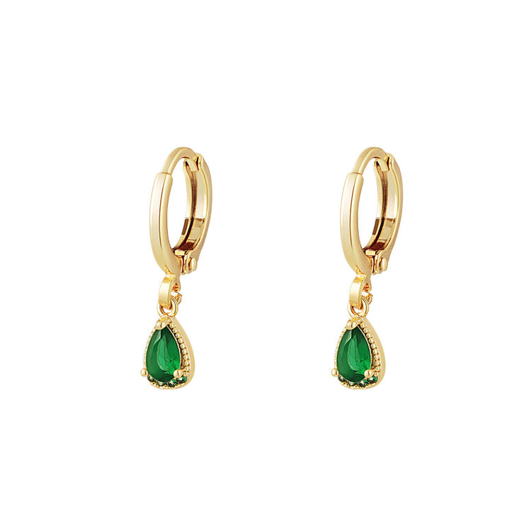 Gold Little Drop Earrings / Green