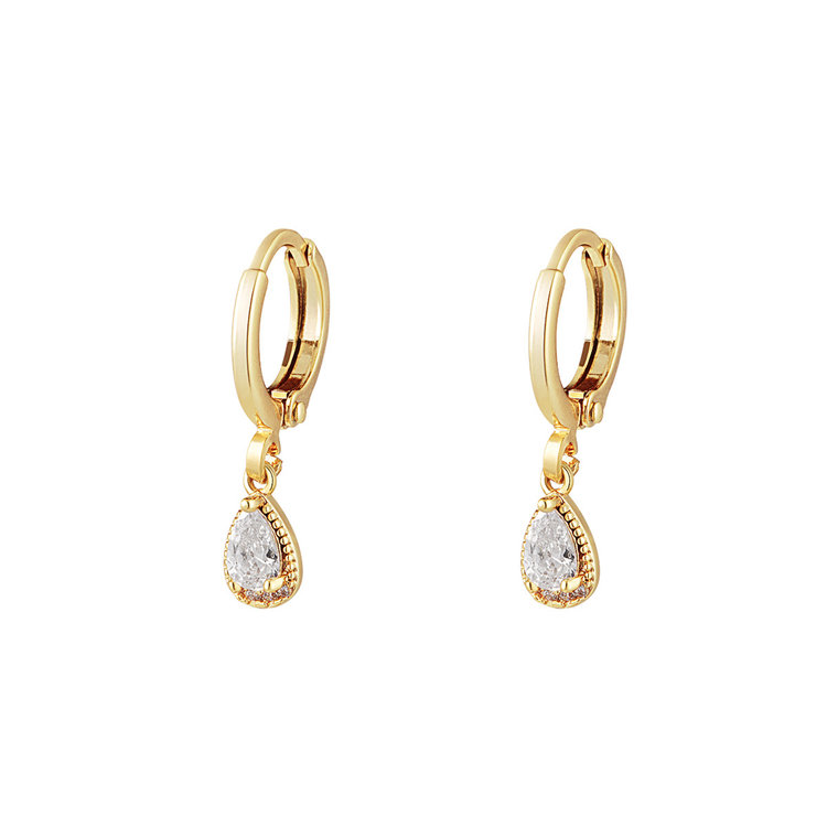 Gold Little Drop Earrings / White