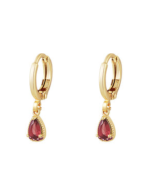 Gold Little Drop Earrings / Red