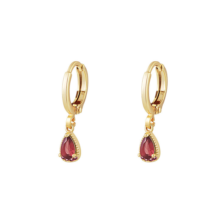 Gold Little Drop Earrings / Red