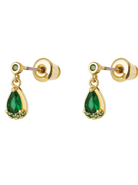 Gold Little Drop Studs / Green