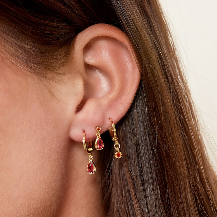 Gold Little Drop Studs / Red
