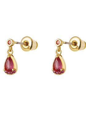 Gold Little Drop Studs / Red