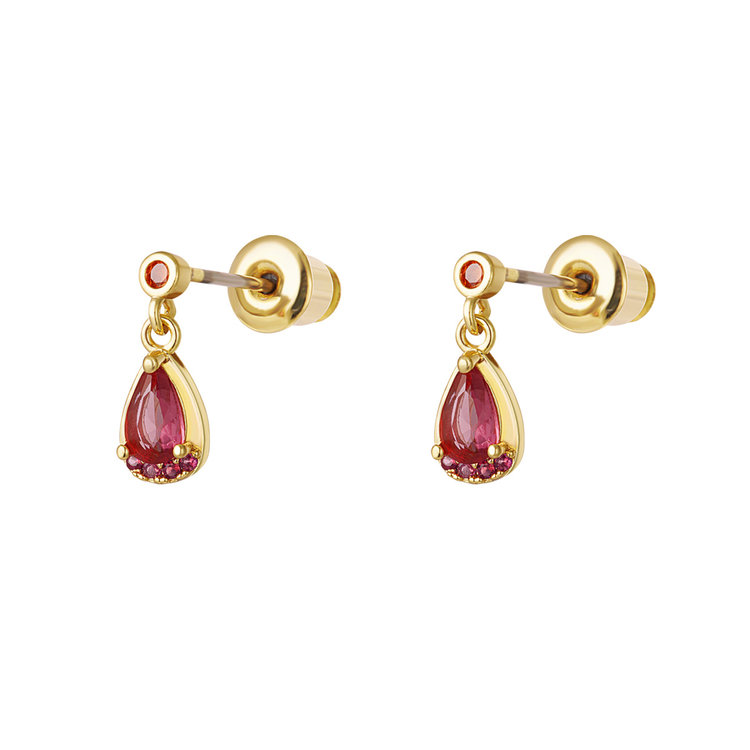 Gold Little Drop Studs / Red