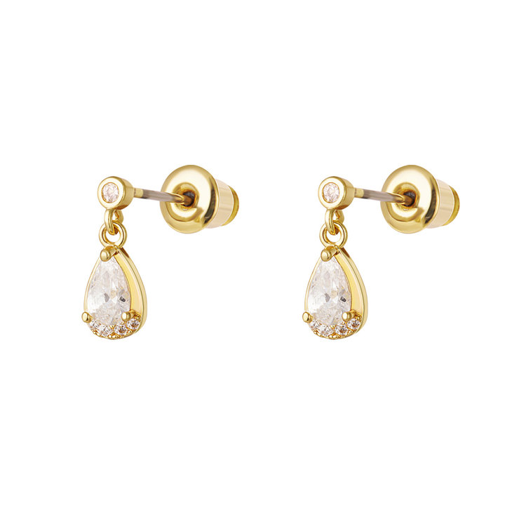 Gold Little Drop Studs / White
