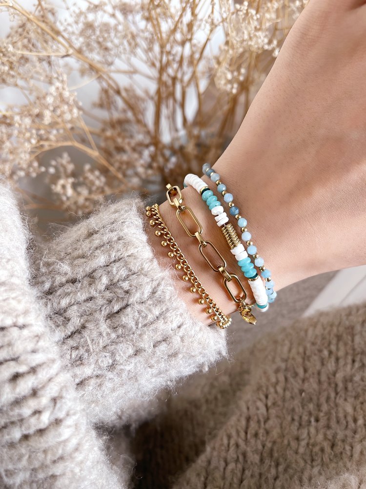Stone Beaded Bracelet / White & Blue