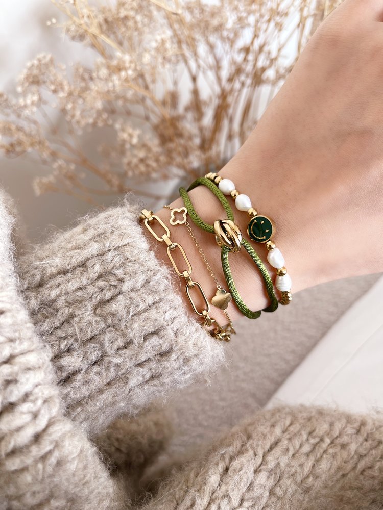 Gold Knot Satin Bracelet / Olive Green