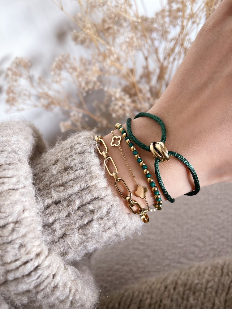 Gold Knot Satin Bracelet / Dark Green