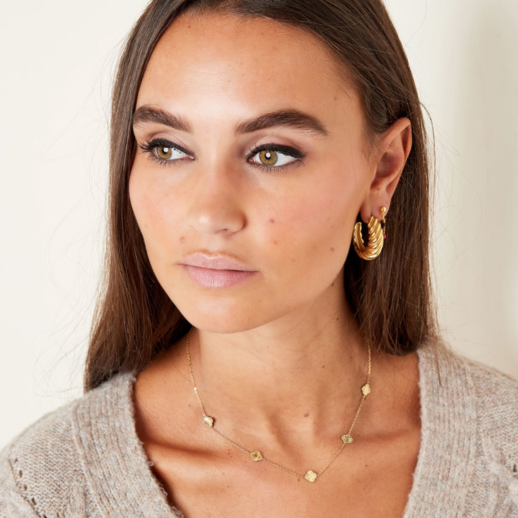 Gold Textured Clovers Necklace