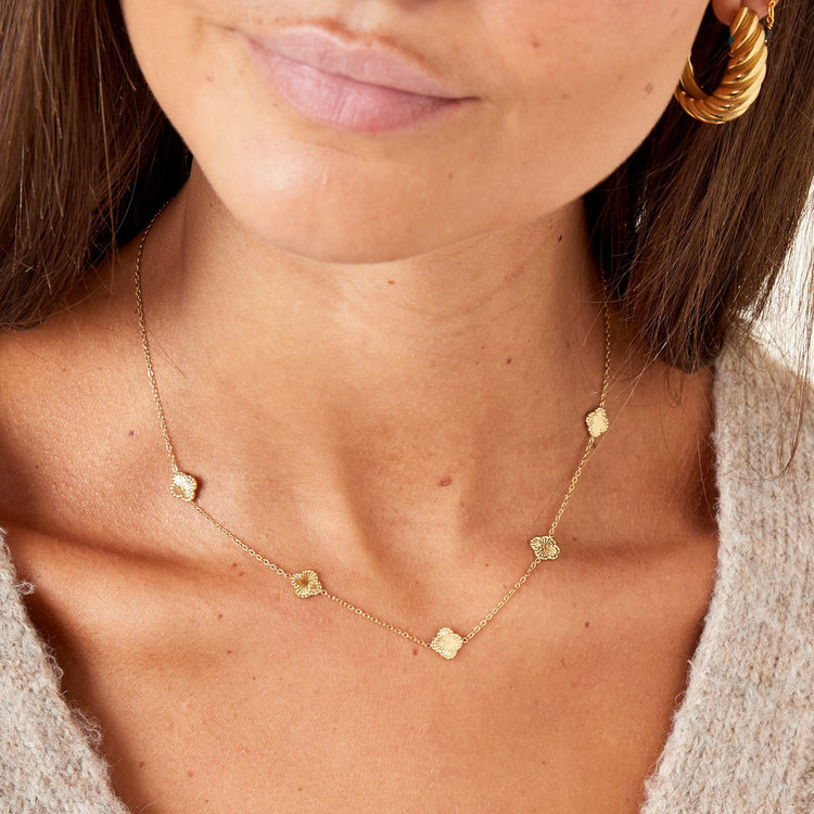 Gold Textured Clovers Necklace