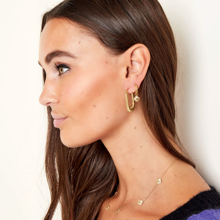 Gold Textured Clover Earrings