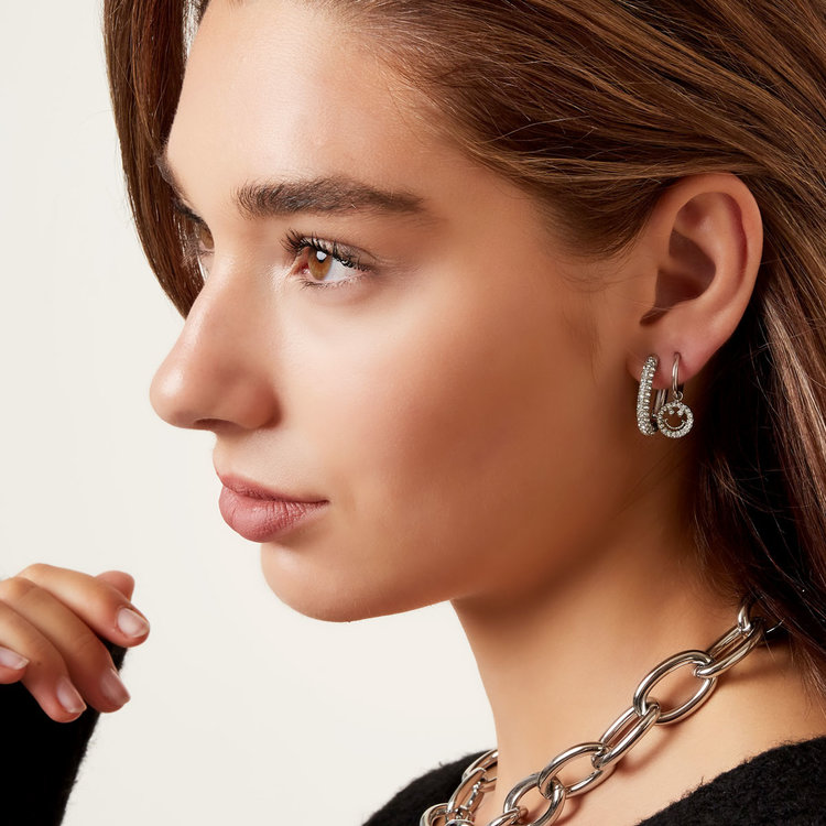 Silver Sparkle Oval Earrings