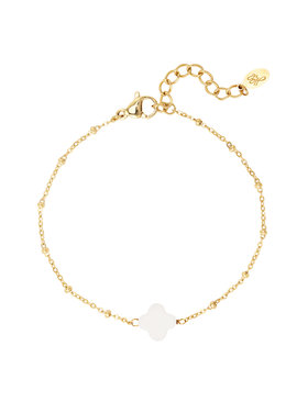Gold Seashell Clover Dots Bracelet / White