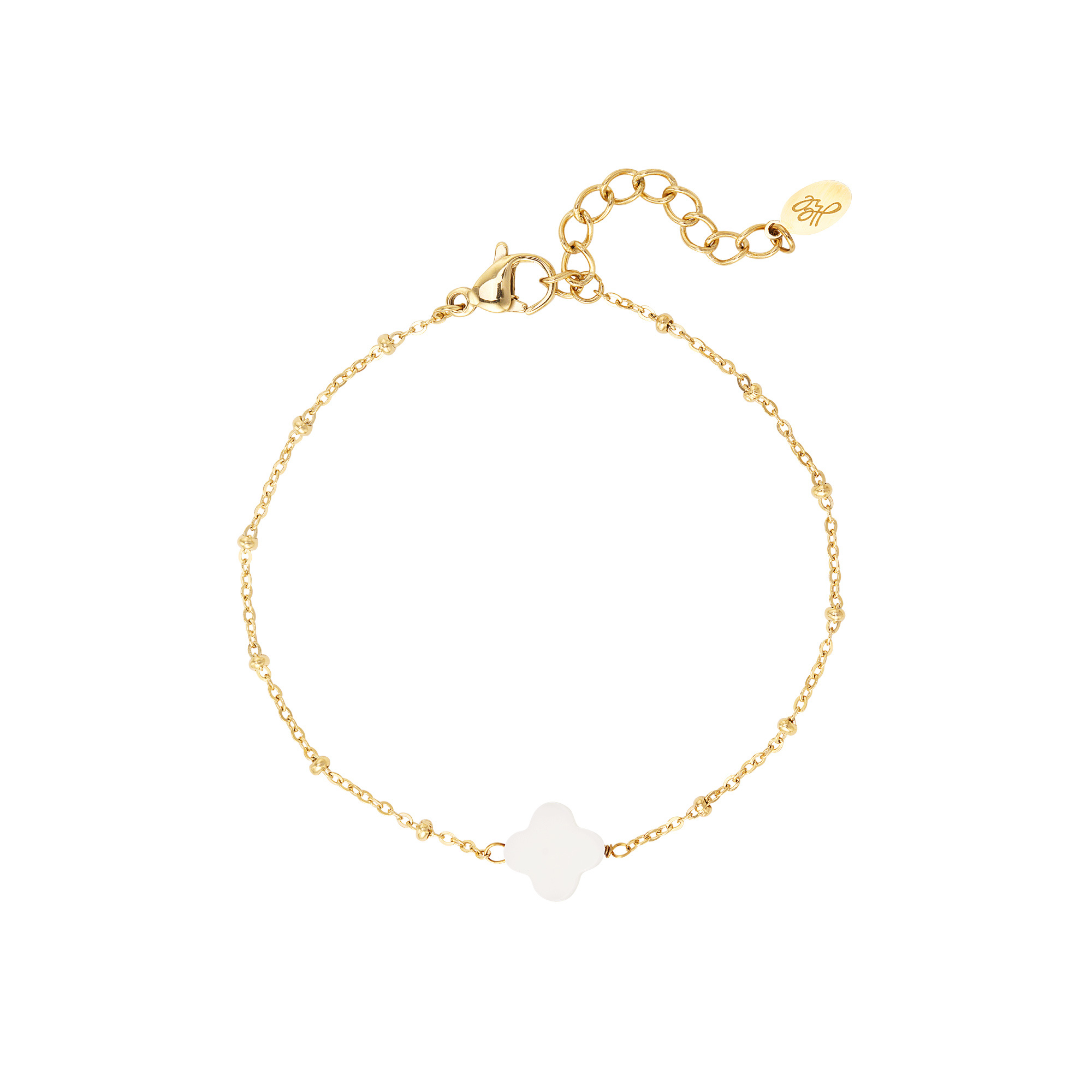 Gold Seashell Clover Dots Bracelet / White - Hello My Love