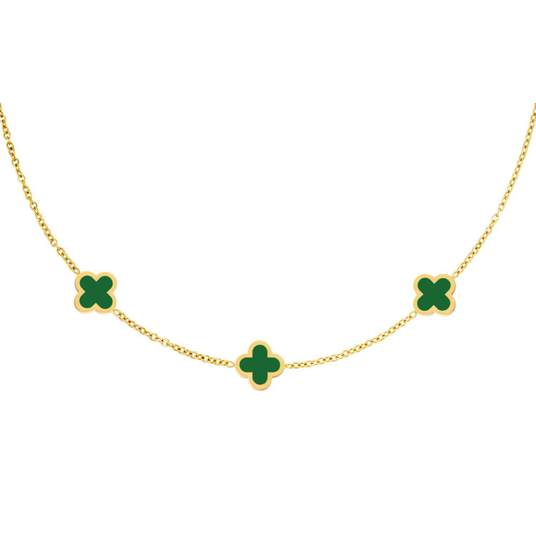 Gold Lucky Clover Necklace / Dark Green