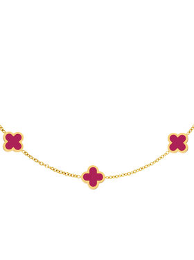 Gold Lucky Clover Necklace / Fuchsia