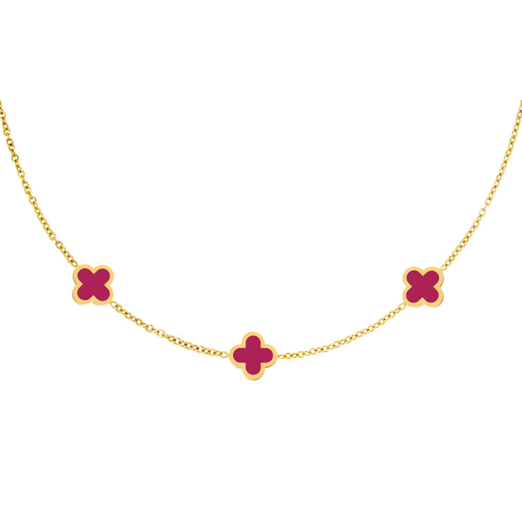 Gold Lucky Clover Necklace / Fuchsia