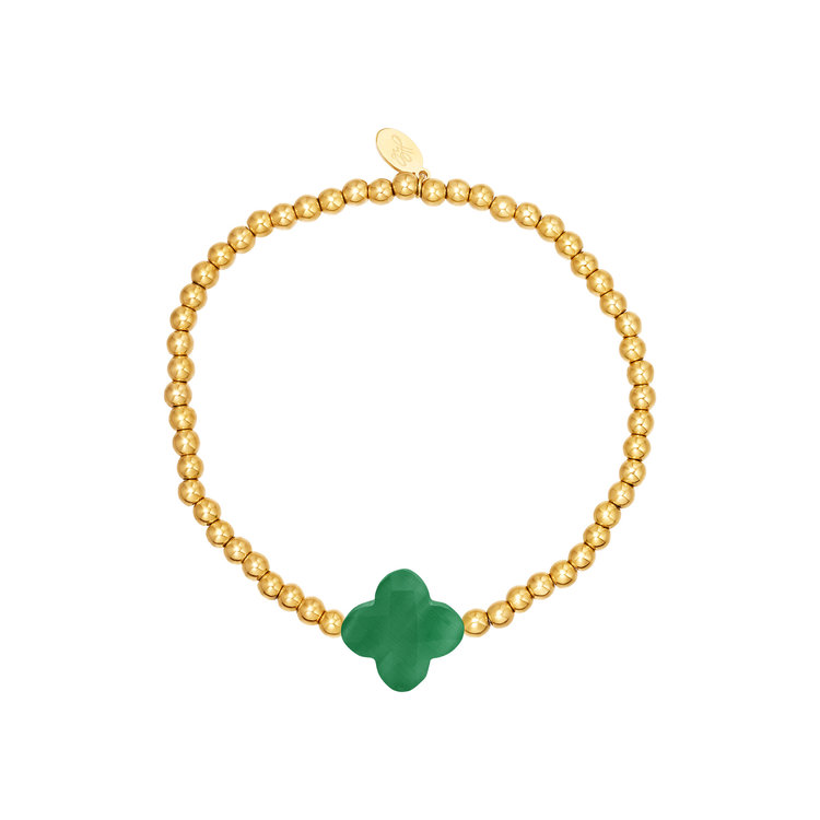 Gold Clover Beads Bracelet / Green