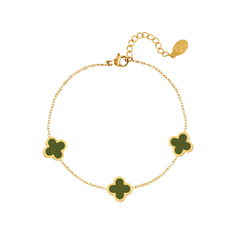 Gold Lucky Clover Bracelet / Olive Green