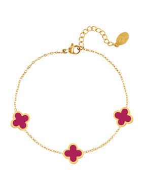 Gold Lucky Clover Bracelet / Burgundy