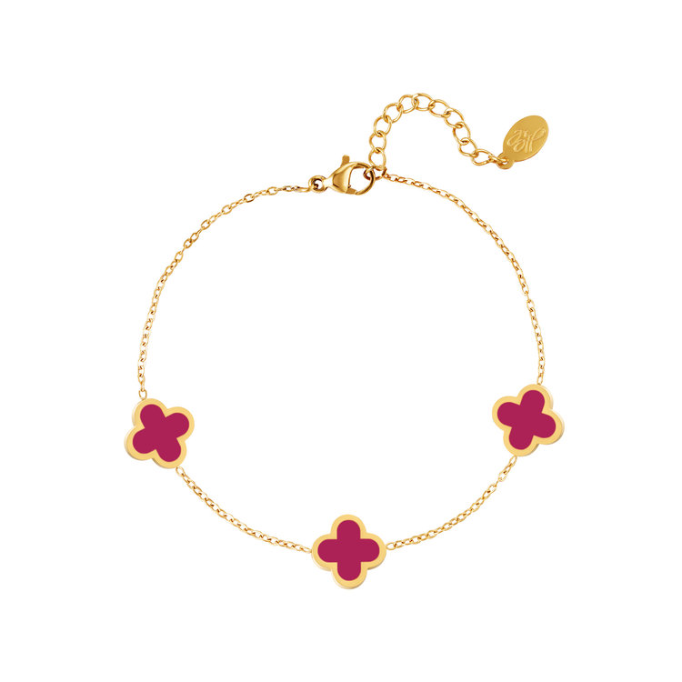 Gold Lucky Clover Bracelet / Burgundy