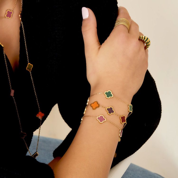 Gold Lucky Clover Bracelet / Orange