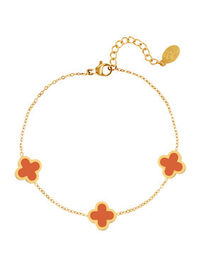 Gold Lucky Clover Bracelet / Orange