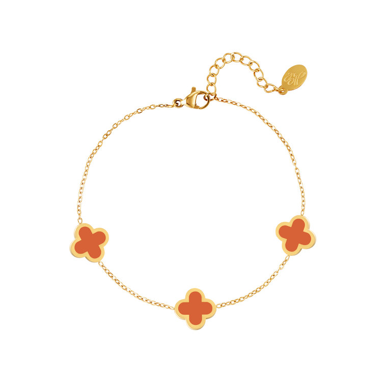 Gold Lucky Clover Bracelet / Orange