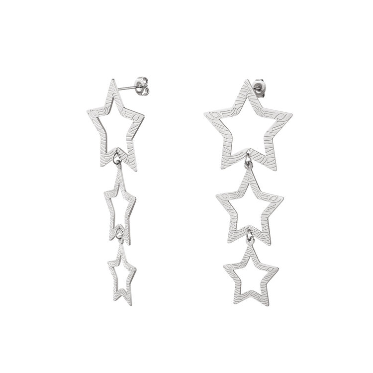 Silver Bold Triple Stars Textured Earrings