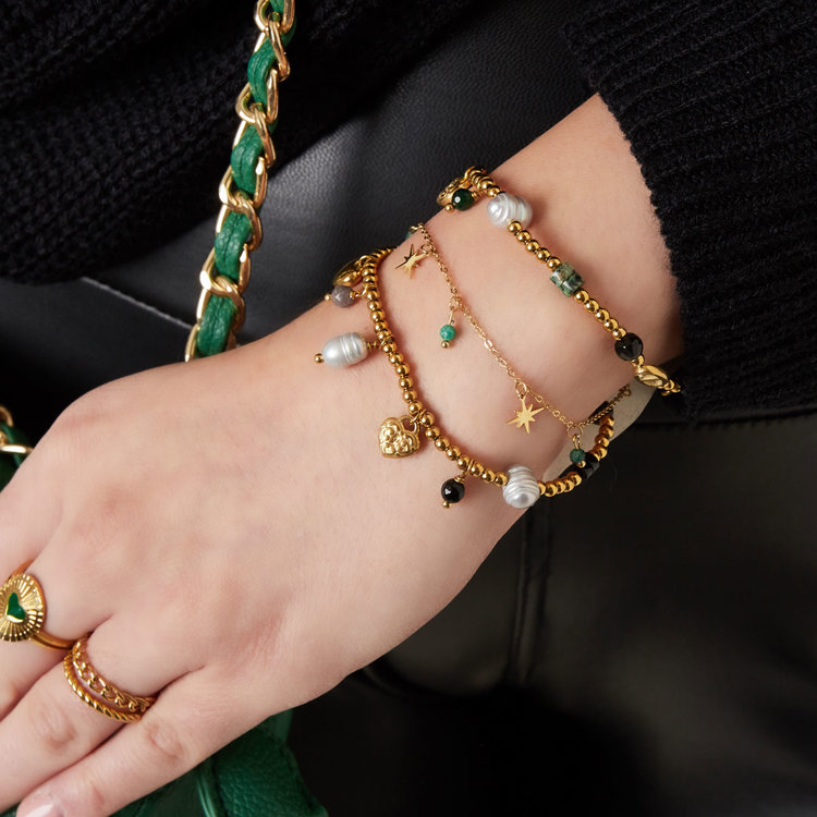 Gold North Star Beads Bracelet / Green