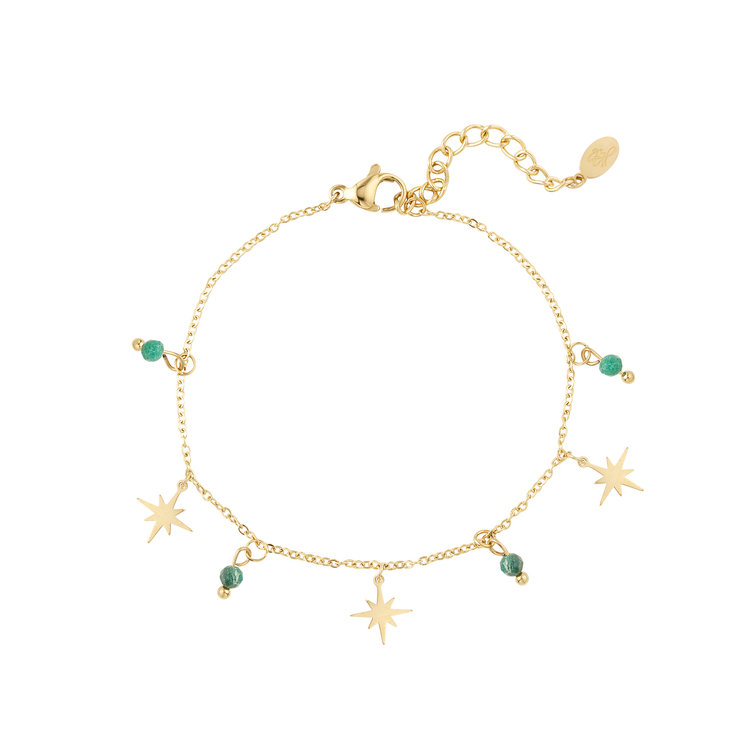 Gold North Star Beads Bracelet / Green