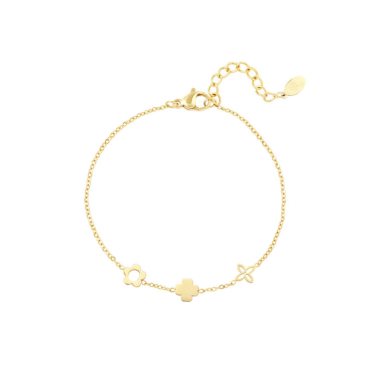 Gold Dainty Triple Flowers Bracelet